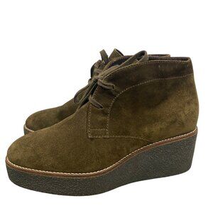 Aquatalia Olive green Suede Platform wedge Lace-Up Ankle Boots women’s 7 lux
